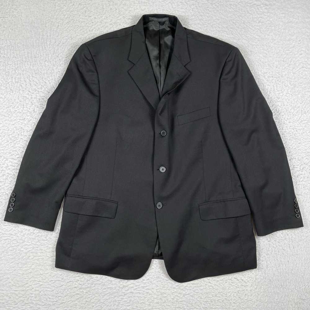 Claiborne Suit Jacket Mens 44S Short Black Worsted Wool Vintage Office Workwear
